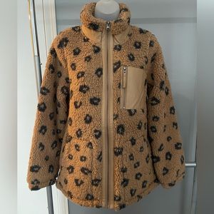Abercrombie & Fitch Leopard Fleece/Leather Zip Up